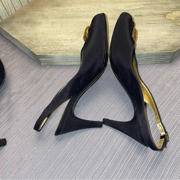 Bruno Magli Black Fabric with Gold Open Tor Slingback Heels Made in Italy 6.5B - Picture 11 of 13